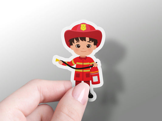 Little Firefighter With Fire Extinguisher Sticker