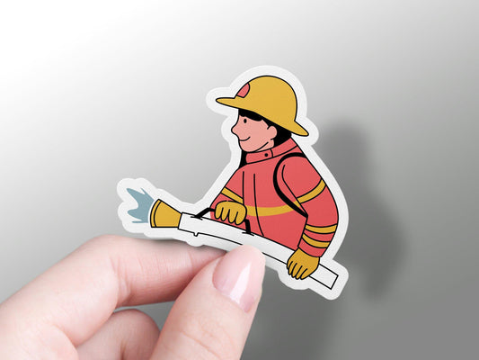 Firefighter Mascot Sprays Water Sticker