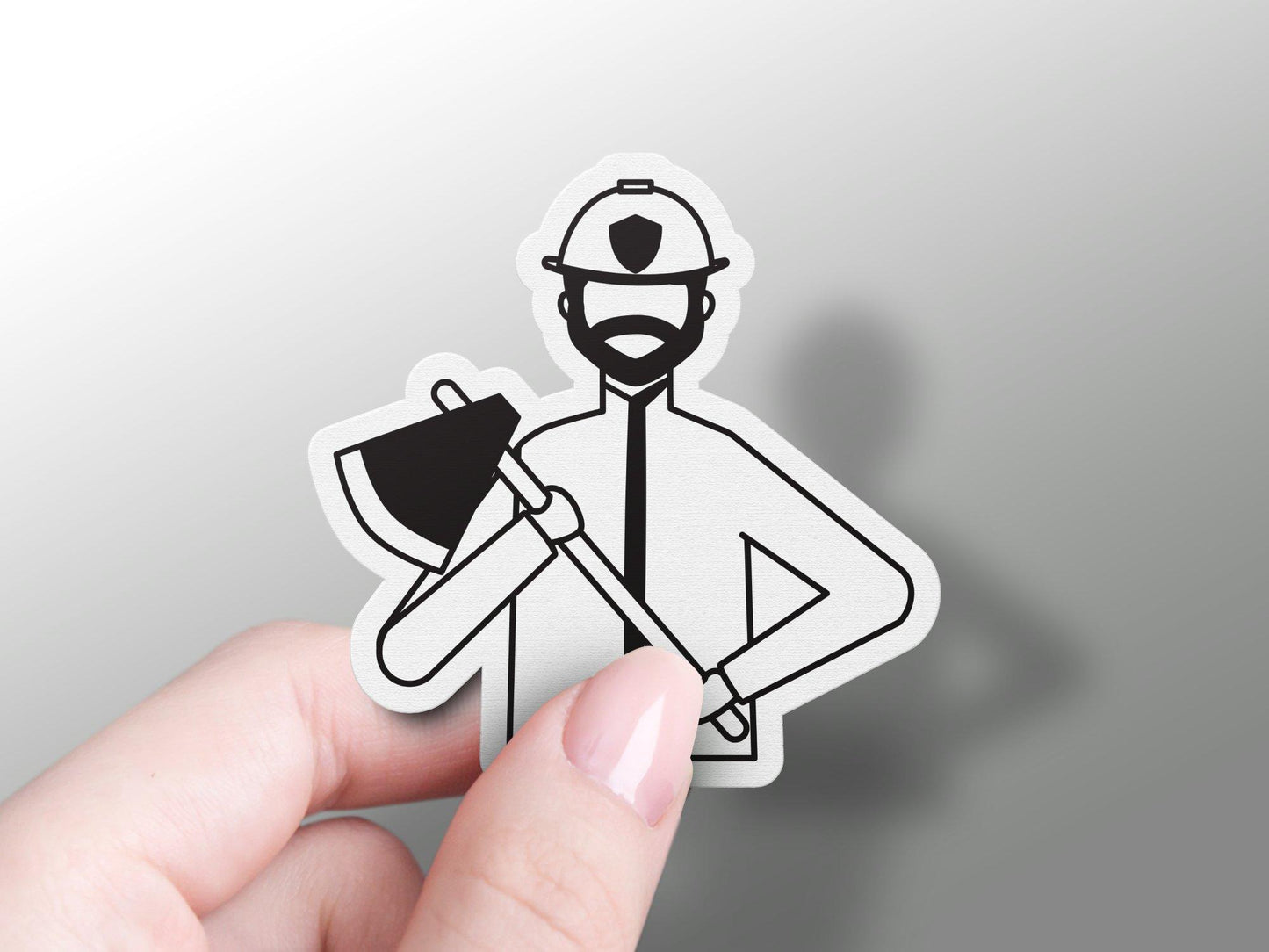 Firefighter With An Axe Wearing Helmet Sticker