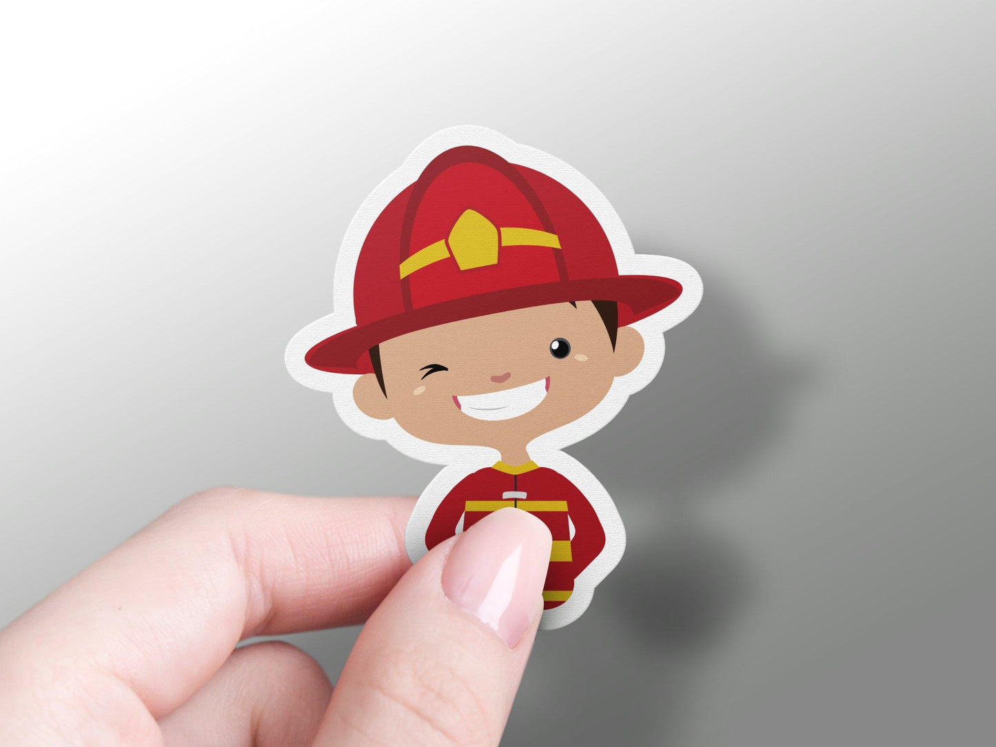 Little Happy Firefighter With Helmet Sticker