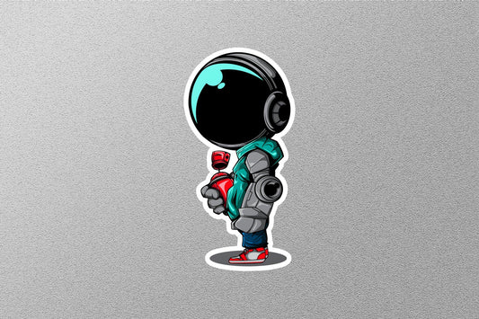 Astronaut with Robot Hand and Spray Can Sticker
