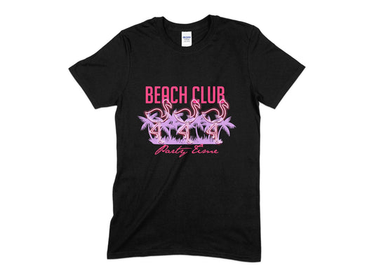 Neon Flamingo Beach Club Party Time T-Shirt
