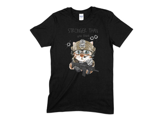 Stronger Than You Think T-Shirt, Military Cat T-Shirt