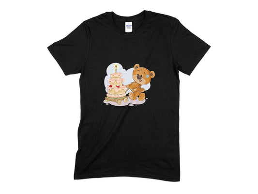 Brown Teddy Bear Rolling A Cart With A Birthday Cake T-Shirt, Teddy Bear T-Shirt
