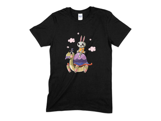 Rabbit Riding Tortoise T-Shirt, Funny Cartoon Animal T-Shirt